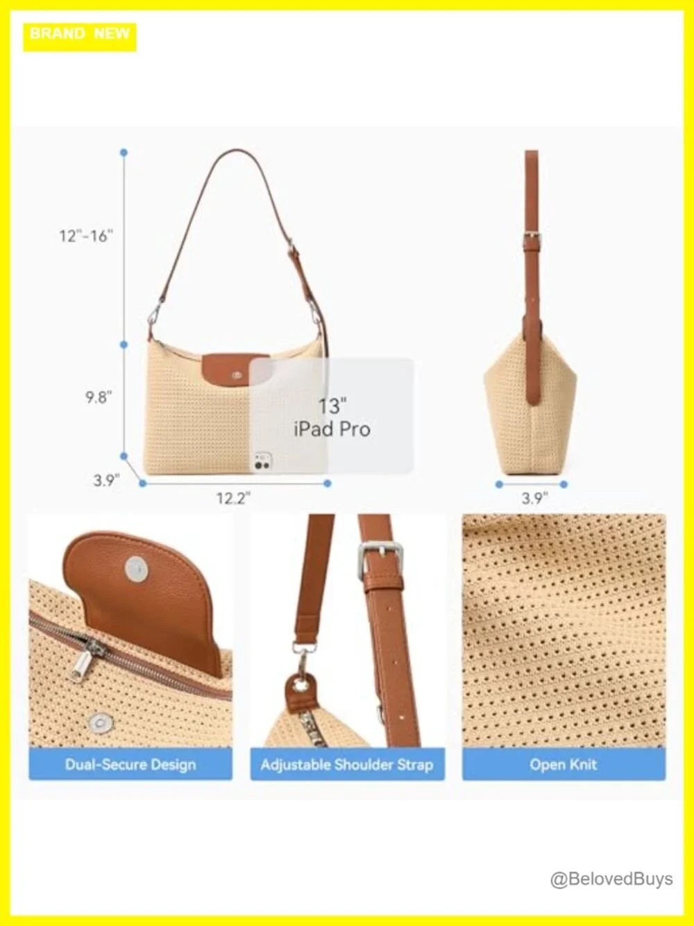 Crochet Hobo Shoulder Bag Vegan Leather Purse Travel Casual